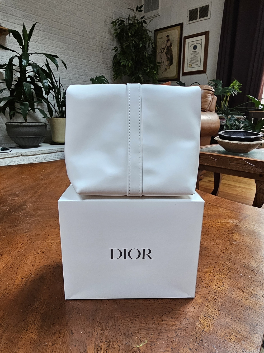 Dior White Cosmetic Pouch with Center Stitch